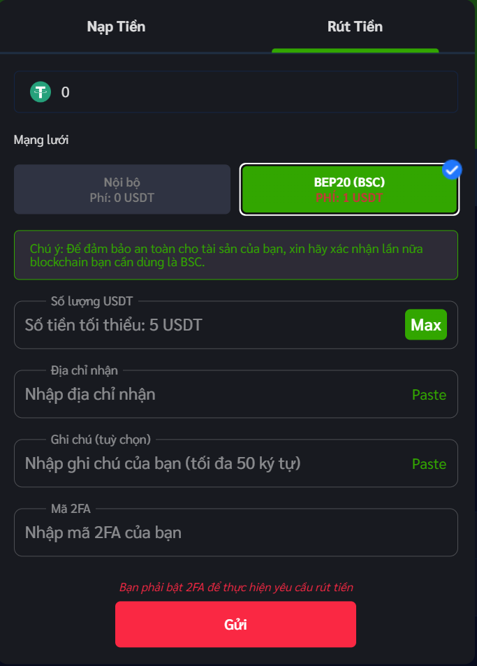rút tiền USDT BEP-20 ActionGO