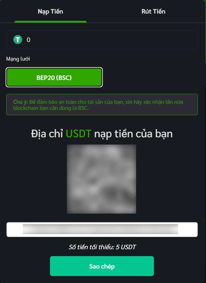 Nạp tiền USDT-BEP20 ActionGo